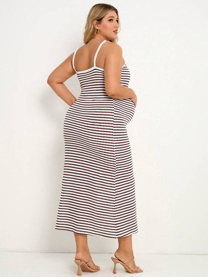Multicolor Striped Maternity Midi Dress – Slim Fit Spaghetti Strap Backless Knitted Summer Sundress for Beach Vacations and Casual Wear