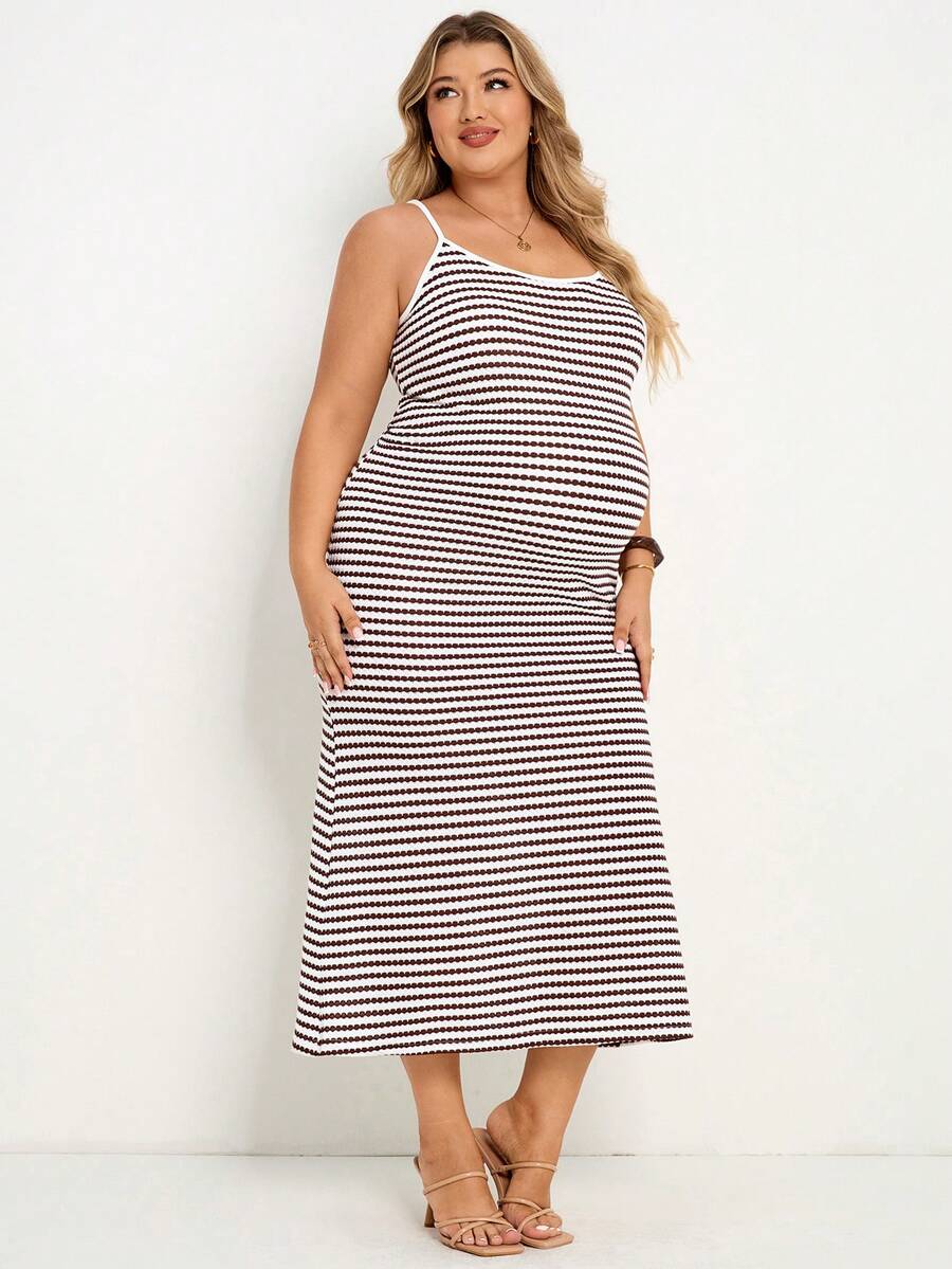 Multicolor Striped Maternity Midi Dress – Slim Fit Spaghetti Strap Backless Knitted Summer Sundress for Beach Vacations and Casual Wear