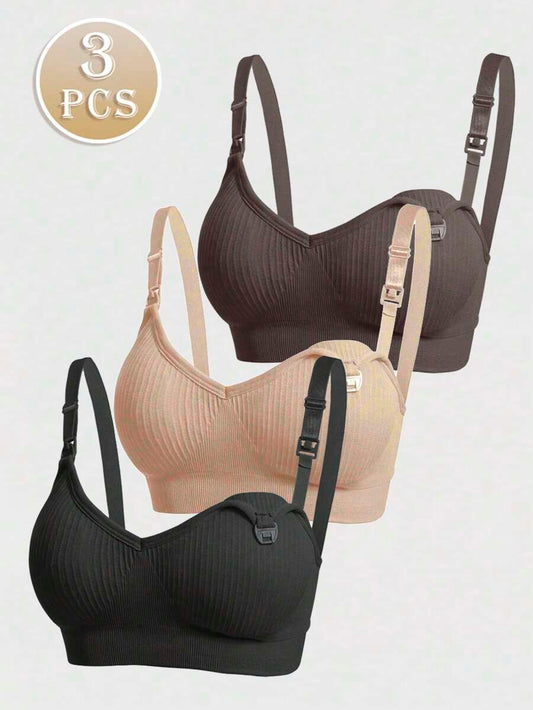Maternity Nursing Bra Set 3 Pack - Seamless Solid Color Minimalist High Quality Breastfeeding