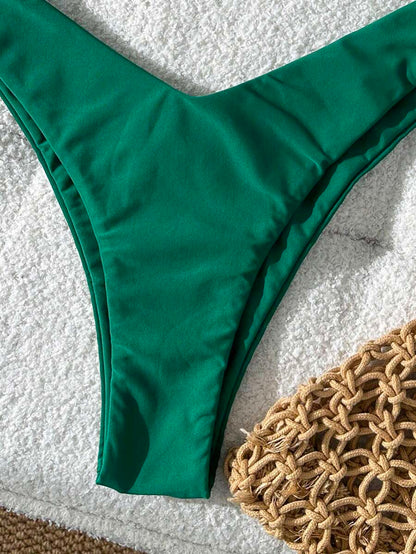 Swim Vcay Women's Solid Color Spaghetti Strap Metal Decor Sexy Bikini Set, Summer