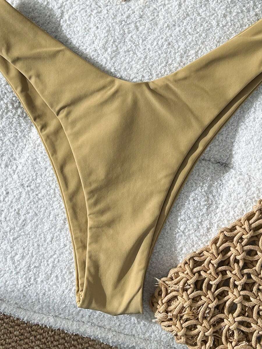 Swim Vcay Women's Solid Color Spaghetti Strap Metal Decor Sexy Bikini Set, Summer