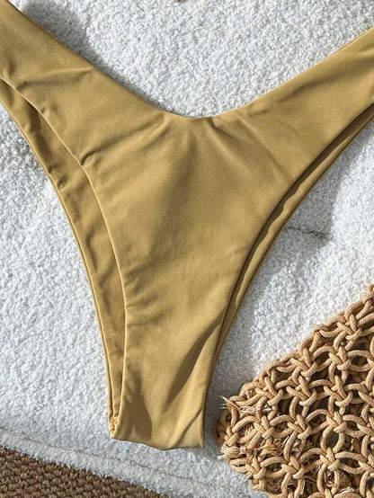 Swim Vcay Women's Solid Color Spaghetti Strap Metal Decor Sexy Bikini Set, Summer