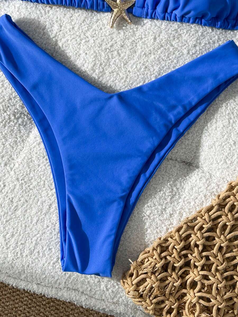 Swim Vcay Women's Solid Color Spaghetti Strap Metal Decor Sexy Bikini Set, Summer