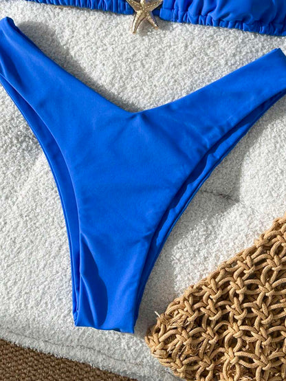 Swim Vcay Women's Solid Color Spaghetti Strap Metal Decor Sexy Bikini Set, Summer
