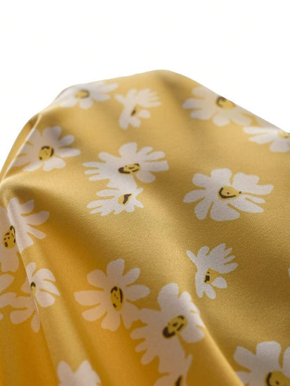 Maternity Bohemian Floral Maxi Dress - Square Neck, Sleeveless, Layered Ruffle, Slim Fit, Yellow