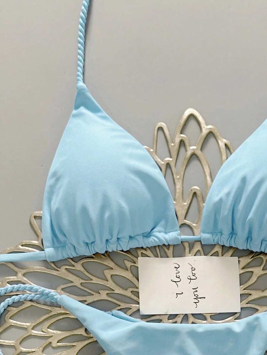 Swim Vcay 2pcs Women Apricot Bikini Swimwear Set, Handmade Rope Decor Swimwear Bikini Sets For Women Rouche Bathing Suit Bikini Alt