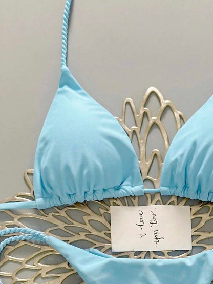 Swim Vcay 2pcs Women Apricot Bikini Swimwear Set, Handmade Rope Decor Swimwear Bikini Sets For Women Rouche Bathing Suit Bikini Alt