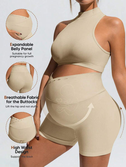 2-Piece Maternity Active Set – Sleeveless Top & Biker Shorts
