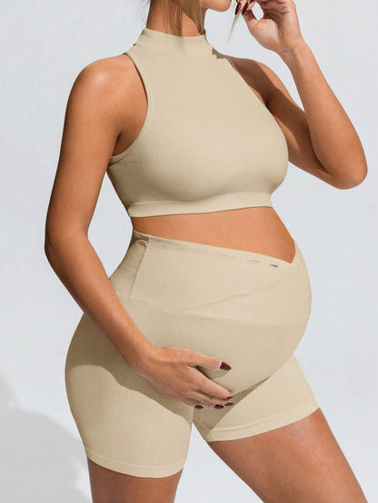2-Piece Maternity Active Set – Sleeveless Top & Biker Shorts