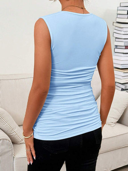 White Ruched Maternity Cami Top - Sleeveless Slim Fit Summer Tank with Side Ruching and Adjustable Spaghetti Straps