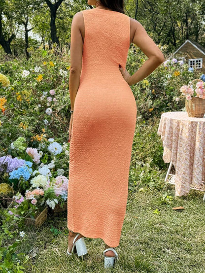 Baby Blue Maternity Textured Tank Dress Slim Fit Round Neck Sleeveless Long Knitted Casual Bodycon Dress for Night Out