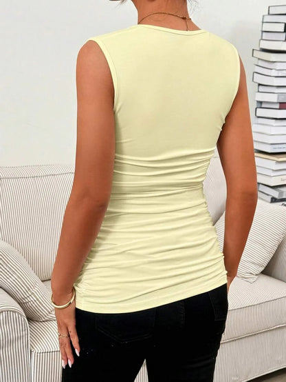 White Ruched Maternity Cami Top - Sleeveless Slim Fit Summer Tank with Side Ruching and Adjustable Spaghetti Straps