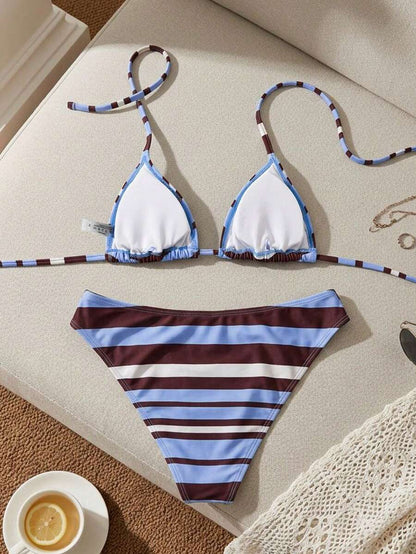 Women's Solid Halter Bikini Set - Lace Up, High Waist, Tie Detail, White