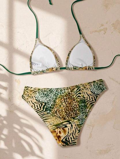Women's Solid Halter Bikini Set - Lace Up, High Waist, Tie Detail, White