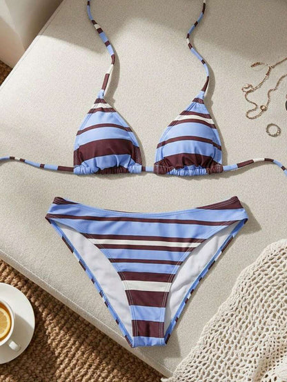 Women's Halter Neck Tie Bikini Set - Lace Up, High Waist, Solid Black