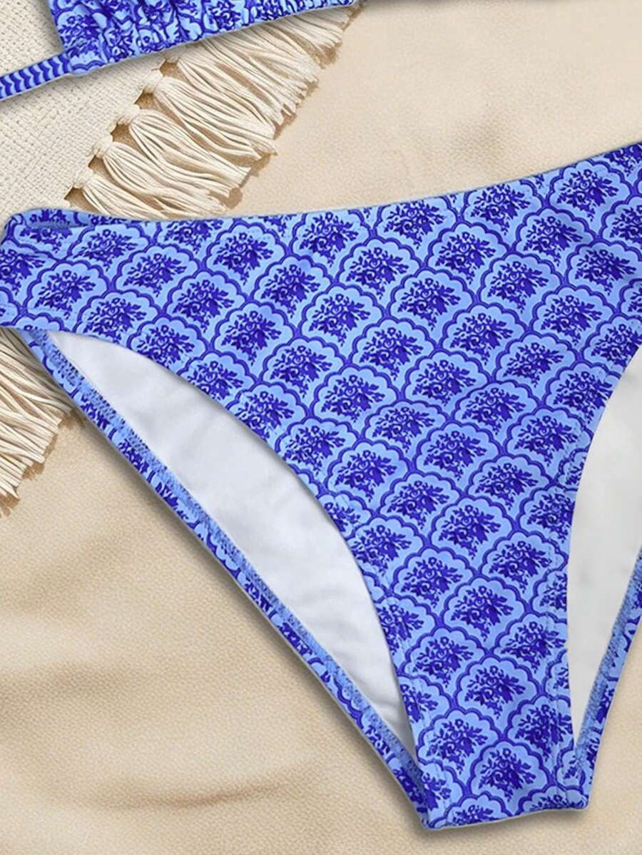 Swim Mod Women's Pink Polka Dot Print Halter Neck Low Waist Triangle Bikini Set, Summer Sexy Spring