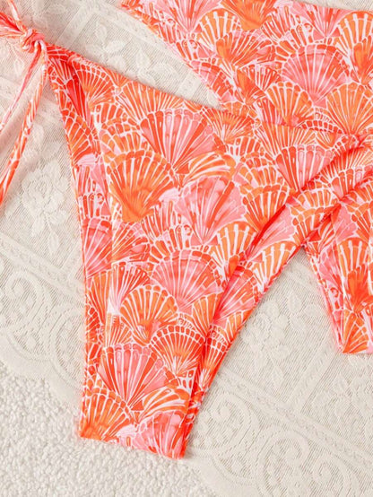 Swim Vcay Summer Beach Women 3pcs/Set Solid Color Halter Backless Tie Top + Knotted Triangle Bikini Bottom + Triangle Bikini Set Set Animal Print Swim Wear Bathing Suit Sets Animal Print Bikini Cheetah Print Bathing Suit Women Swimwear Sets