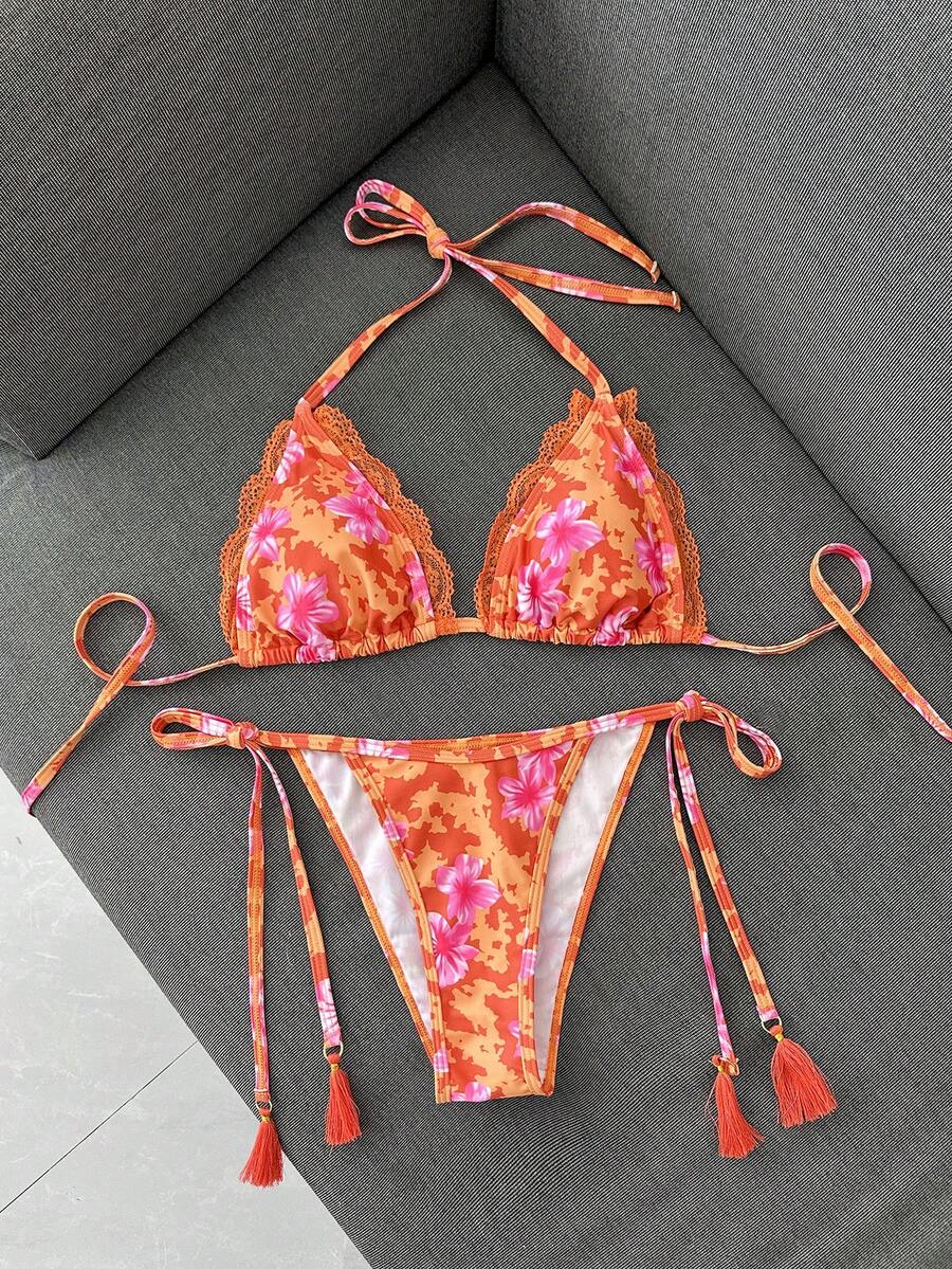 Swim Vcay Women's Summer Vacation Beach Paisley Print Halter Neck Bikini Set