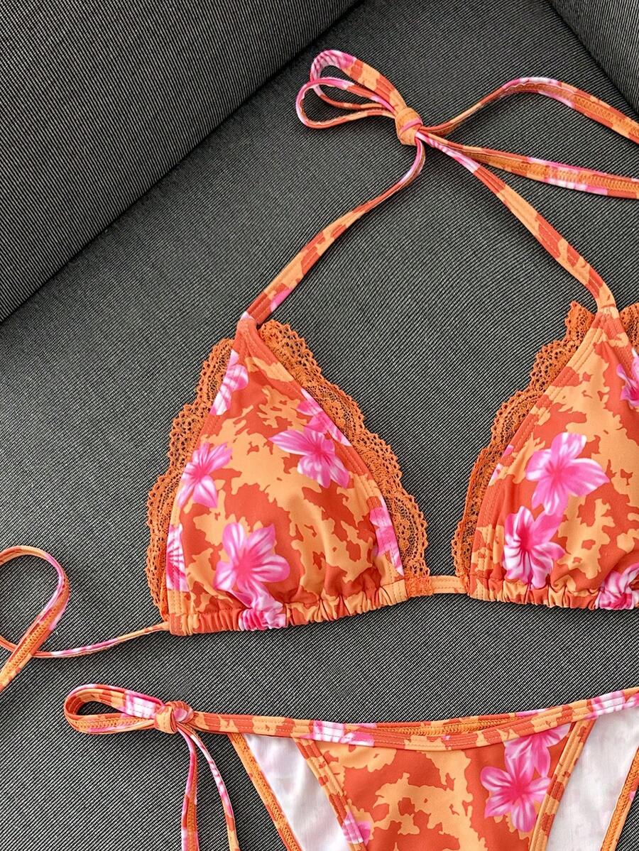 Swim Vcay Women's Summer Vacation Beach Paisley Print Halter Neck Bikini Set