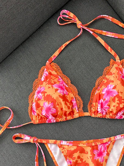 Swim Vcay Women's Summer Vacation Beach Paisley Print Halter Neck Bikini Set