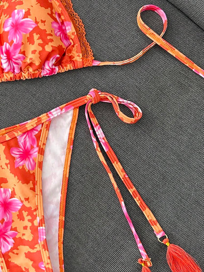 Swim Vcay Women's Summer Vacation Beach Paisley Print Halter Neck Bikini Set