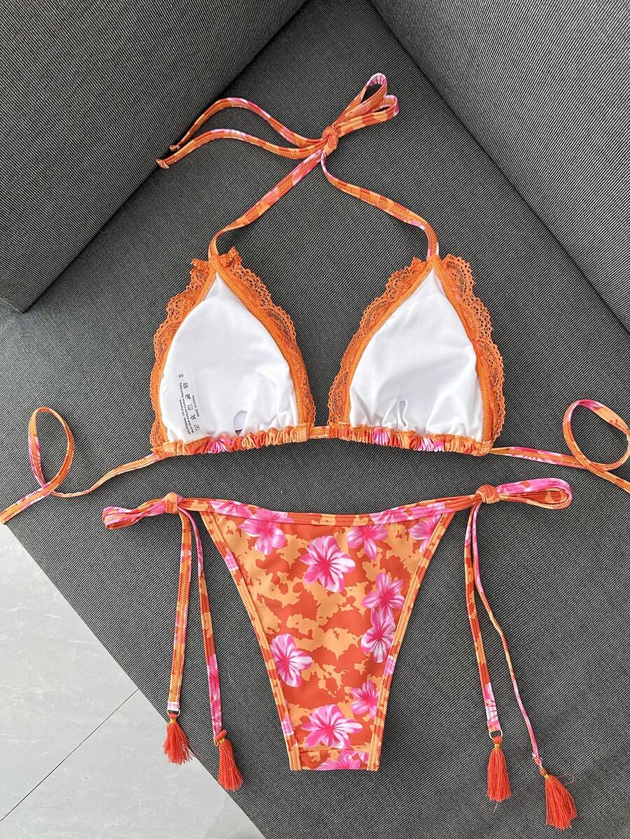 Swim Vcay Women's Summer Vacation Beach Paisley Print Halter Neck Bikini Set