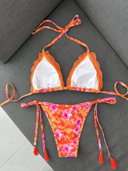 Swim Vcay Women's Summer Vacation Beach Paisley Print Halter Neck Bikini Set