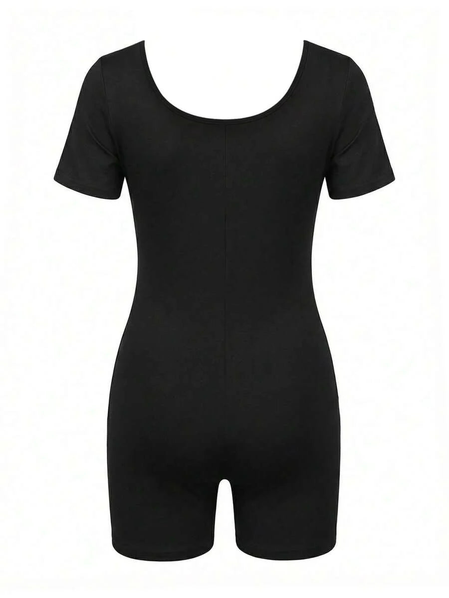 Maternity Short Sleeve Square Neck Skinny Jumpsuit High Stretch Casual Athletic Romper for Sports Daily Wear and Halloween