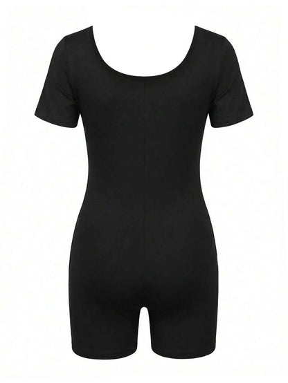 Maternity Short Sleeve Square Neck Skinny Jumpsuit High Stretch Casual Athletic Romper for Sports Daily Wear and Halloween