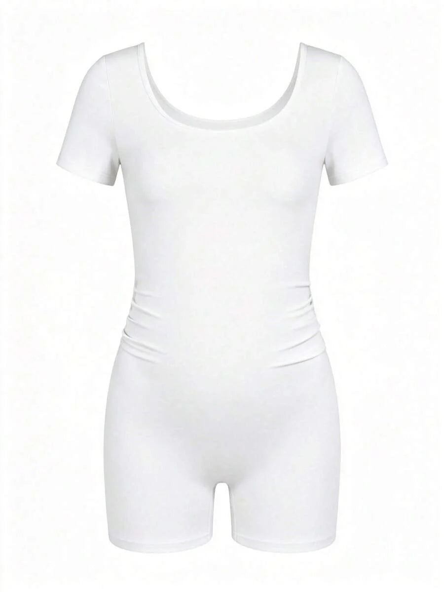 Maternity Short Sleeve Square Neck Skinny Jumpsuit High Stretch Casual Athletic Romper for Sports Daily Wear and Halloween