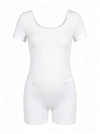 Maternity Short Sleeve Square Neck Skinny Jumpsuit High Stretch Casual Athletic Romper for Sports Daily Wear and Halloween