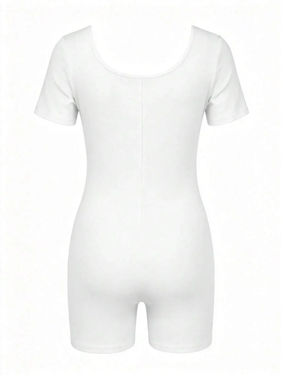 Maternity Short Sleeve Square Neck Skinny Jumpsuit High Stretch Casual Athletic Romper for Sports Daily Wear and Halloween