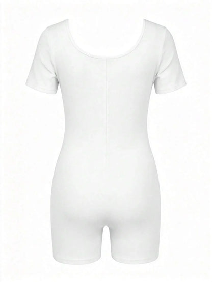 Maternity Short Sleeve Square Neck Skinny Jumpsuit High Stretch Casual Athletic Romper for Sports Daily Wear and Halloween