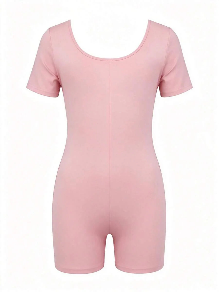Maternity Short Sleeve Square Neck Skinny Jumpsuit High Stretch Casual Athletic Romper for Sports Daily Wear and Halloween