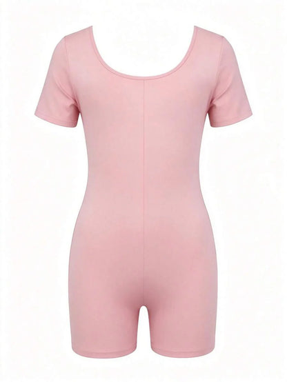 Maternity Short Sleeve Square Neck Skinny Jumpsuit High Stretch Casual Athletic Romper for Sports Daily Wear and Halloween