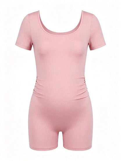 Maternity Short Sleeve Square Neck Skinny Jumpsuit High Stretch Casual Athletic Romper for Sports Daily Wear and Halloween