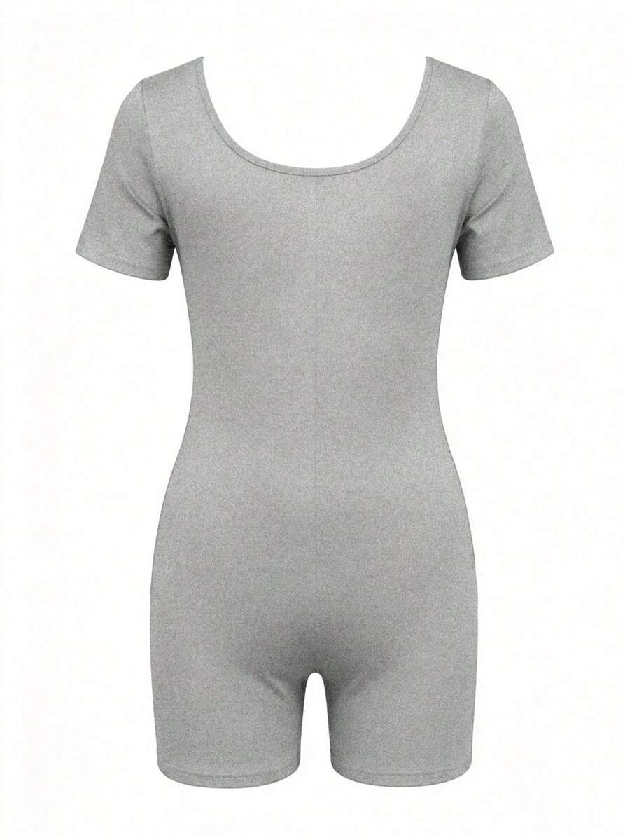 Maternity Short Sleeve Square Neck Skinny Jumpsuit High Stretch Casual Athletic Romper for Sports Daily Wear and Halloween