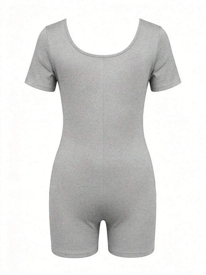 Maternity Short Sleeve Square Neck Skinny Jumpsuit High Stretch Casual Athletic Romper for Sports Daily Wear and Halloween