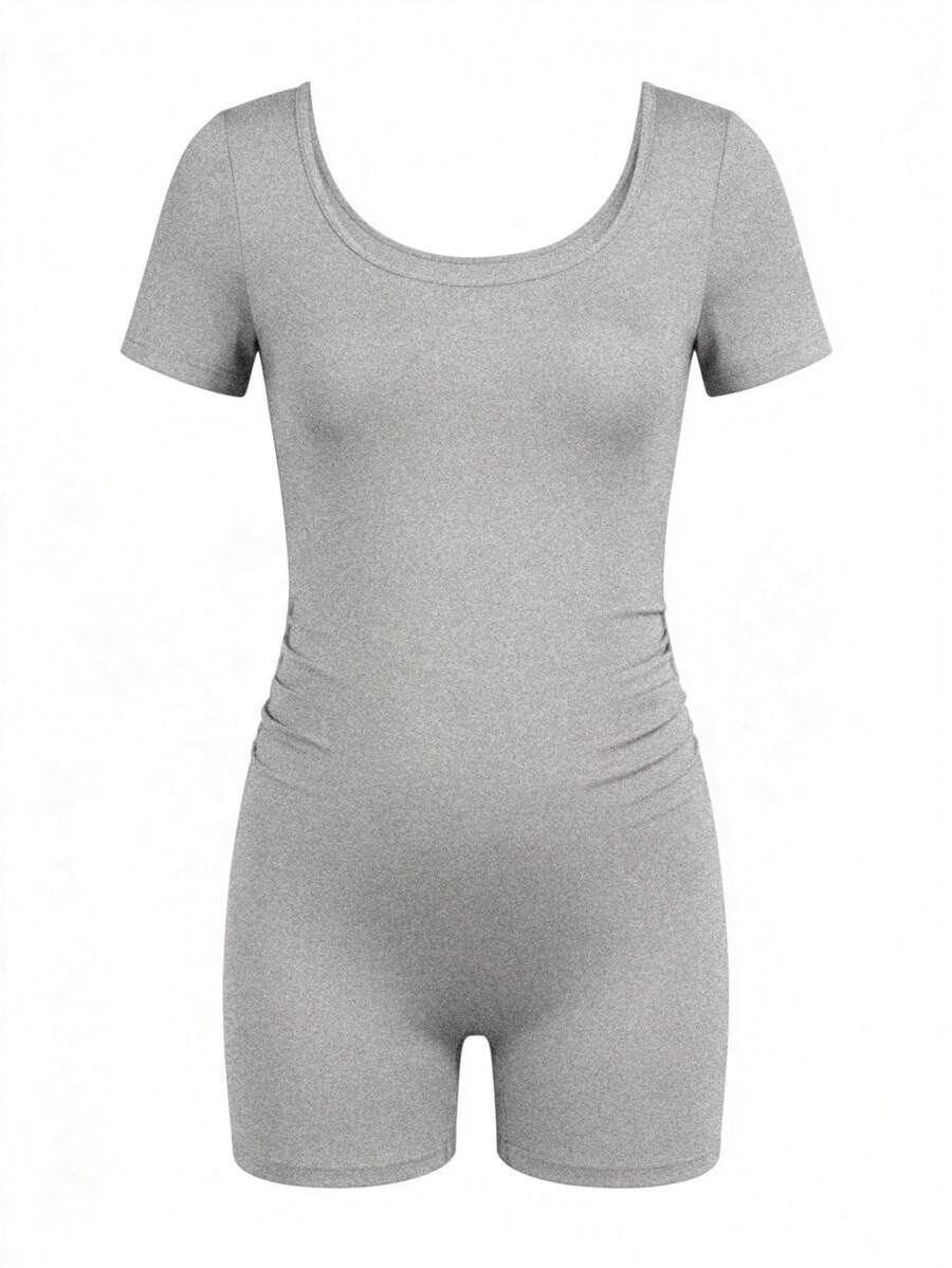 Maternity Short Sleeve Square Neck Skinny Jumpsuit High Stretch Casual Athletic Romper for Sports Daily Wear and Halloween