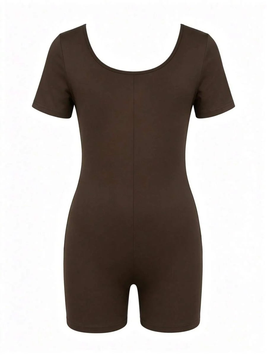 Maternity Short Sleeve Square Neck Skinny Jumpsuit High Stretch Casual Athletic Romper for Sports Daily Wear and Halloween