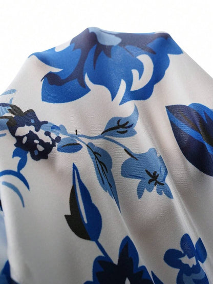 Maternity Bodycon Long Dress - Sweetheart Wide Strap, Double Ruffle, Back Slit, Mermaid Hem, Blue and White