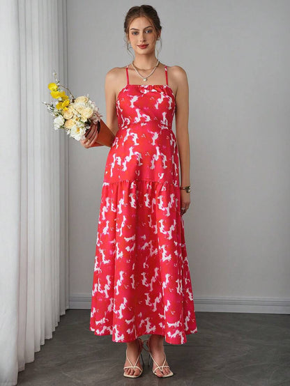 Maternity Bohemian Cami Maxi Dress - Spaghetti Strap, Criss-Cross Back, Floral, Multicolor