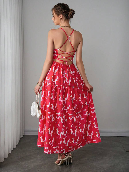 Maternity Bohemian Cami Maxi Dress - Spaghetti Strap, Criss-Cross Back, Floral, Multicolor