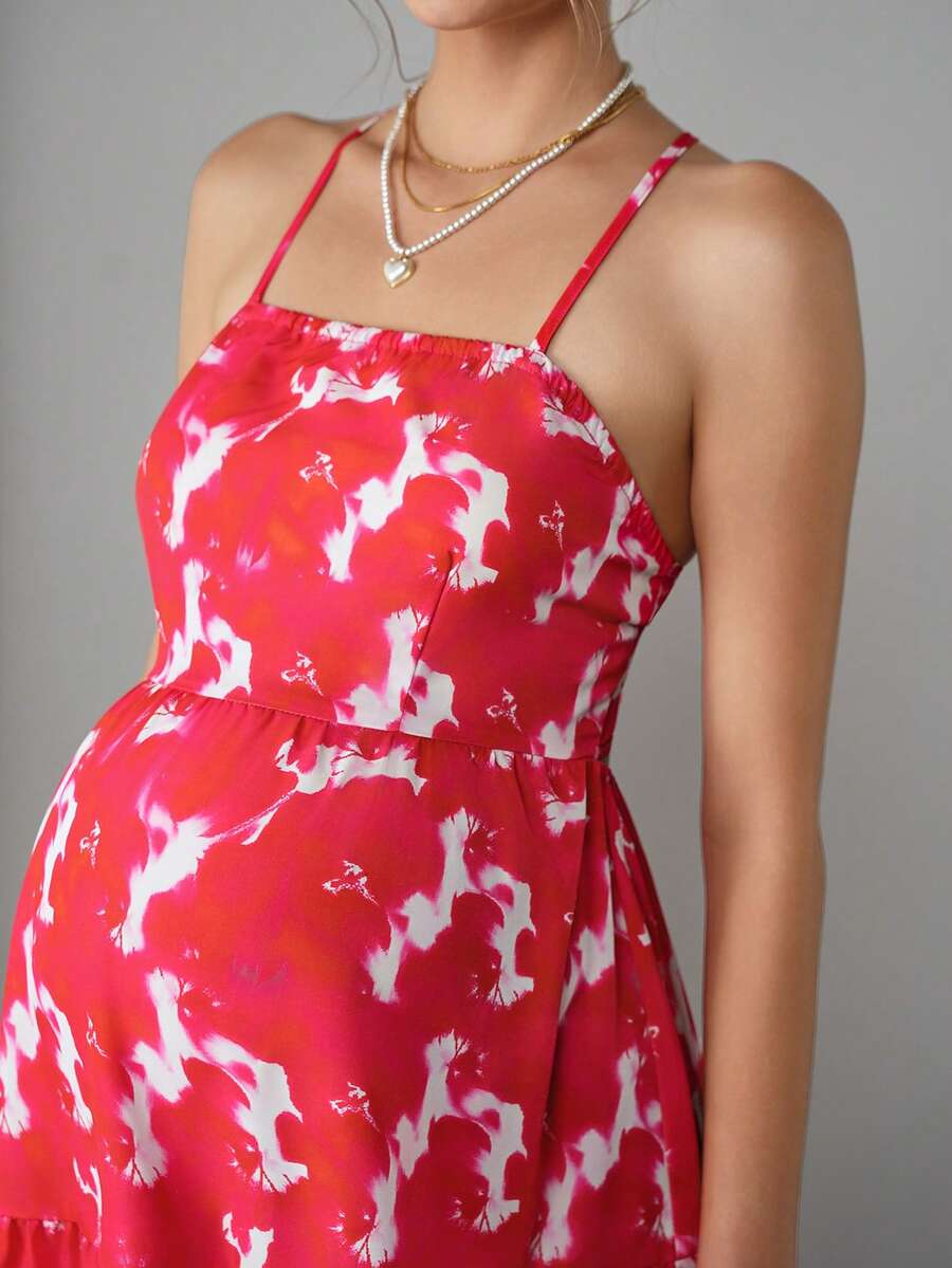 Maternity Bohemian Cami Maxi Dress - Spaghetti Strap, Criss-Cross Back, Floral, Multicolor