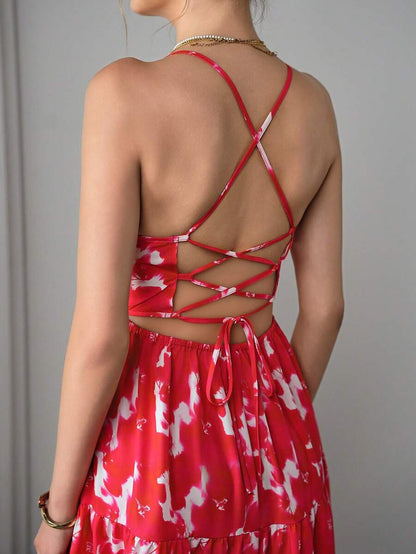 Maternity Bohemian Cami Maxi Dress - Spaghetti Strap, Criss-Cross Back, Floral, Multicolor