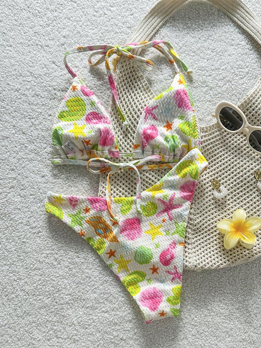 Swim Vcay Women's Tropical Floral Halter Neck Backless Sexy Bikini Set For Beach Vacation For Summer Rave Lollapalooza