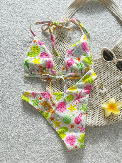 Swim Vcay Women's Tropical Floral Halter Neck Backless Sexy Bikini Set For Beach Vacation For Summer Rave Lollapalooza