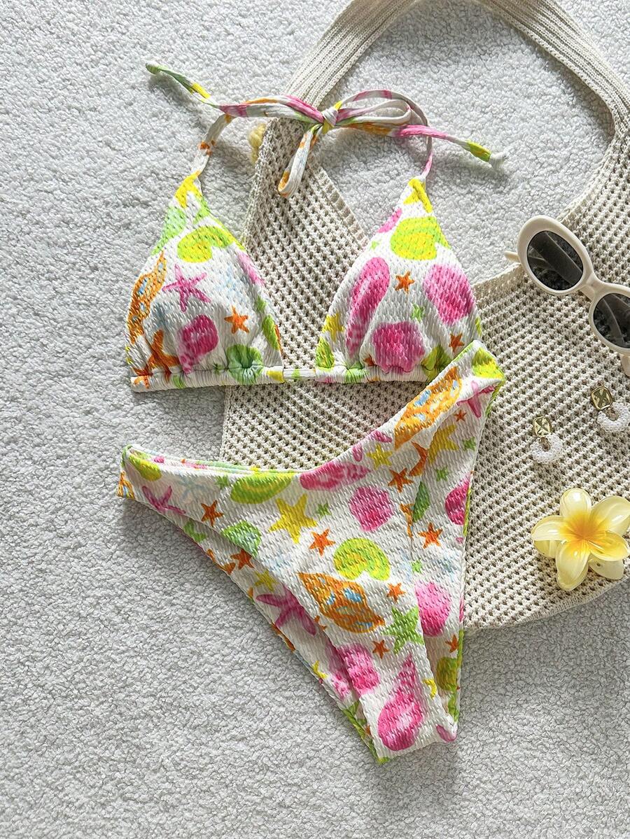 Swim Vcay Women's Tropical Floral Halter Neck Backless Sexy Bikini Set For Beach Vacation For Summer Rave Lollapalooza