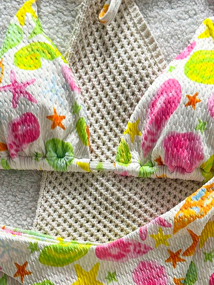 Swim Vcay Women's Tropical Floral Halter Neck Backless Sexy Bikini Set For Beach Vacation For Summer Rave Lollapalooza