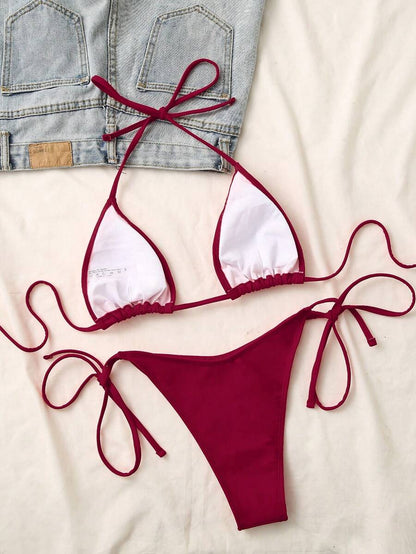 Swim Mod Women's Solid Color Halter Neck Bikini Set, Summer Vacation Beach